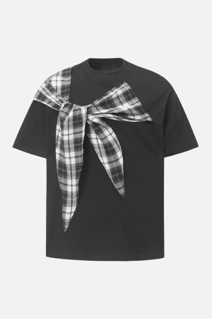 Concert Outfit Plaid Scarf Crew Neck T-Shirt