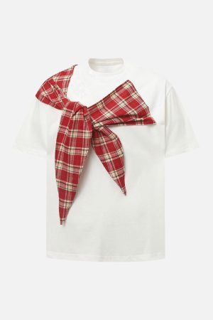 Concert Outfit Plaid Scarf Crew Neck T-Shirt