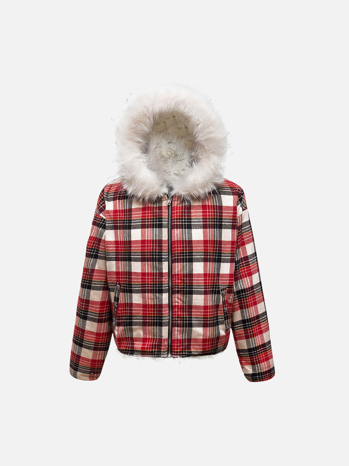 Concert Outfit Plaid Sherpa Lined Fur Hooded Jacket Concert Outfit Plaid Sherpa Lined Fur Hooded Jacket