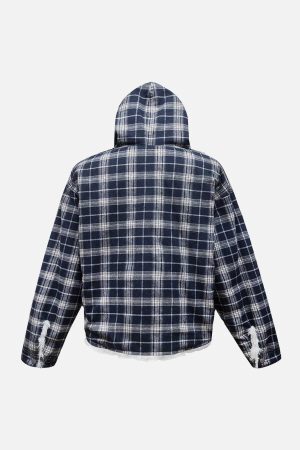 Concert Outfit Plaid Sherpa Lined Fur Hooded Jacket