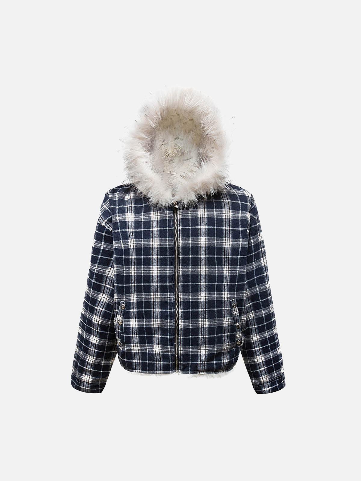 Concert Outfit Plaid Sherpa Lined Fur Hooded Jacket Concert Outfit Plaid Sherpa Lined Fur Hooded Jacket