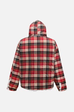 Concert Outfit Plaid Sherpa Lined Fur Hooded Jacket