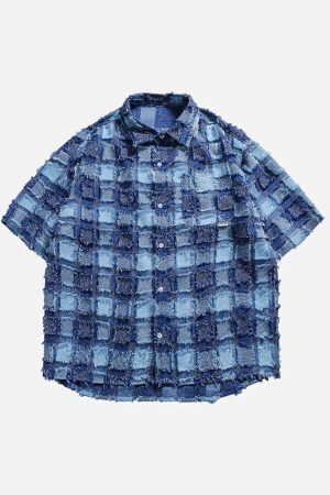 Concert Outfit PLAID Splicing Short Sleeve Shirt