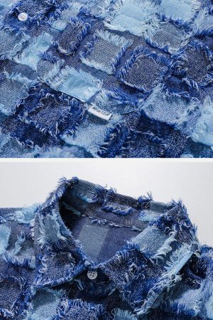 Concert Outfit PLAID Splicing Short Sleeve Shirt