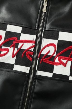 Concert Outfit Plaid Stitching Motorcycle Leather Jacket