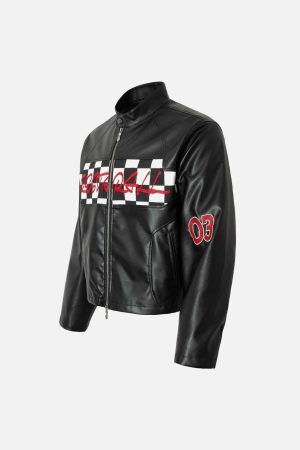 Concert Outfit Plaid Stitching Motorcycle Leather Jacket