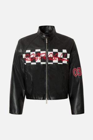 Concert Outfit Plaid Stitching Motorcycle Leather Jacket