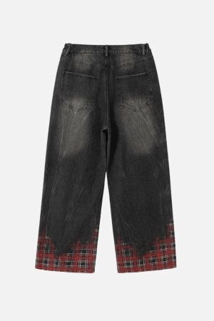 Concert Outfit Plaid Washed Print Loose Jeans
