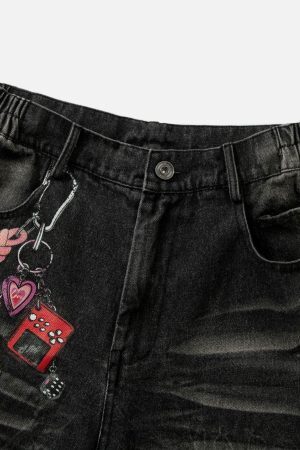 Concert Outfit Plaid Washed Print Loose Jeans