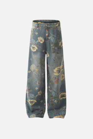 Concert Outfit Plant Flower Print Jeans