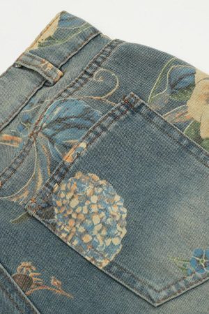 Concert Outfit Plant Flower Print Jeans