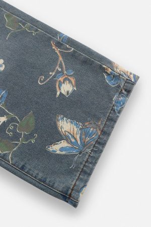 Concert Outfit Plant Flower Print Jeans