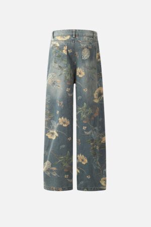 Concert Outfit Plant Flower Print Jeans