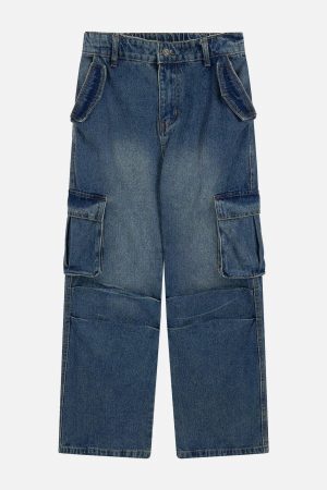 Concert Outfit Pleats Multi-Pocket Jeans