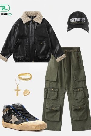 Concert Outfit Plush Collar Faux Leather Jacket