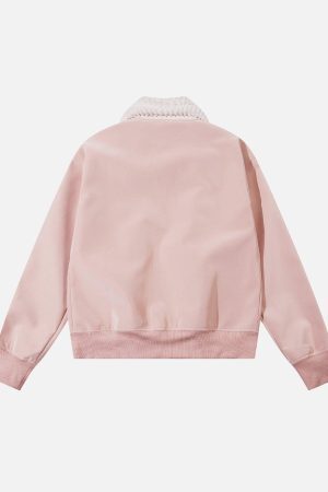 Concert Outfit Plush Collar Suede Faux Leather Jacket