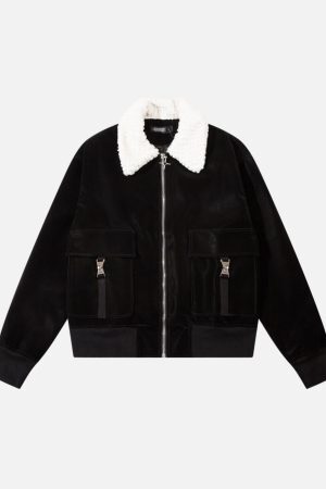 Concert Outfit Plush Collar Suede Faux Leather Jacket