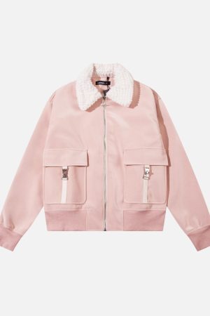 Concert Outfit Plush Collar Suede Faux Leather Jacket