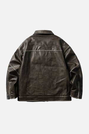 Concert Outfit Pocket Patchwork Faux Leather Jacket