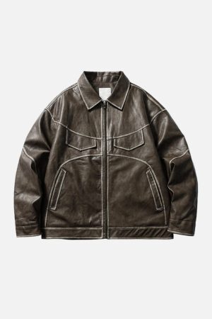 Concert Outfit Pocket Patchwork Faux Leather Jacket