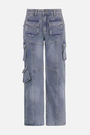 Concert Outfit Pocket Patchwork High Rise Straight Leg Jeans
