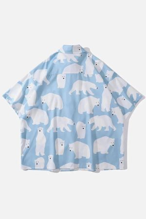 Concert Outfit Polar Bear Print Short Sleeve Shirt