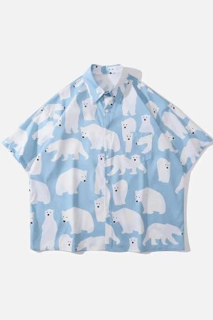 Concert Outfit Polar Bear Print Short Sleeve Shirt