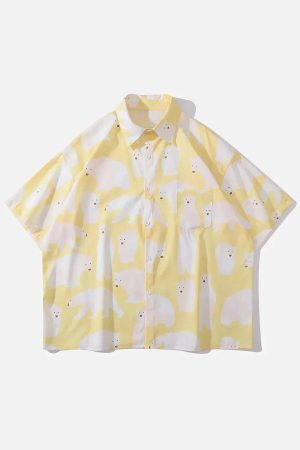 Concert Outfit Polar Bear Print Short Sleeve Shirt