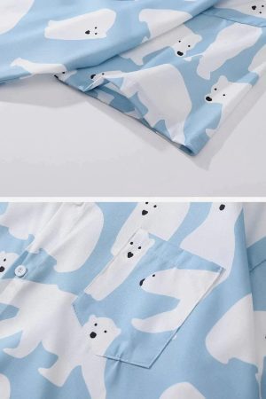 Concert Outfit Polar Bear Print Short Sleeve Shirt