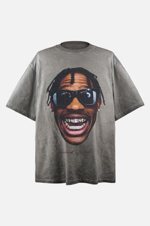 Concert Outfit Portrait Print Crew Neck T-Shirt