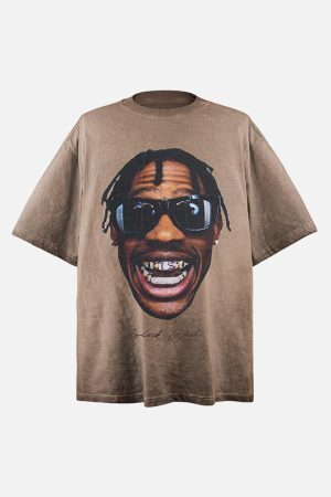 Concert Outfit Portrait Print Crew Neck T-Shirt