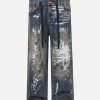 Concert Outfit Print Hand-Painted Graffiti Drawstring Baggy Jeans