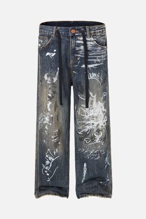 Concert Outfit Print Hand-Painted Graffiti Drawstring Baggy Jeans