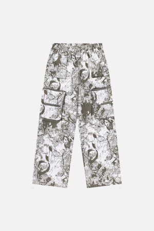 Concert Outfit Printed Drawstring Multi-Pocket Cargo Pants