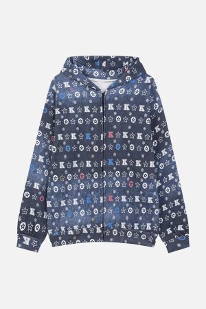 Concert Outfit Printing Gradient Zip-Up Hoodie