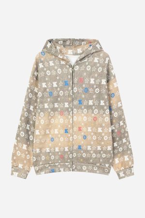 Concert Outfit Printing Gradient Zip-Up Hoodie