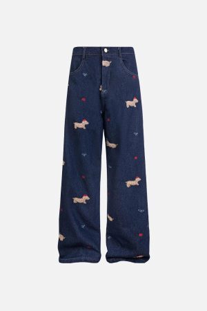 Concert Outfit Puppy Embroidered Jeans