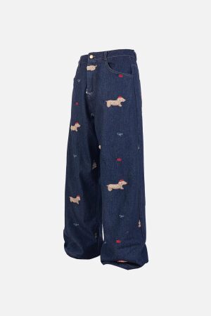Concert Outfit Puppy Embroidered Jeans