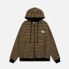 Concert Outfit Puppy Patch Embroidered Striped Zip-Up Hoodie