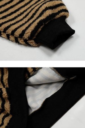 Concert Outfit Puppy Patch Embroidered Striped Zip-Up Hoodie