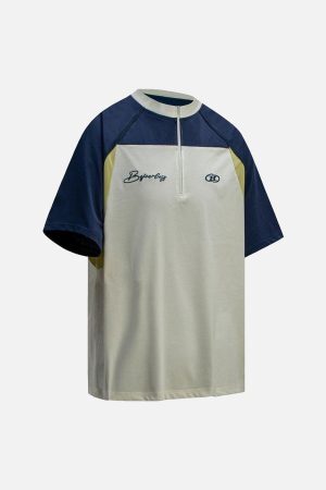 Concert Outfit Quick-Dry Contrast Color Quarter Zip Up T-Shirt