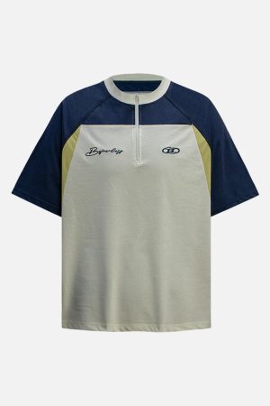 Concert Outfit Quick-Dry Contrast Color Quarter Zip Up T-Shirt