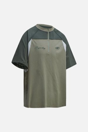 Concert Outfit Quick-Dry Contrast Color Quarter Zip Up T-Shirt