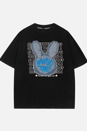 Concert Outfit Rabbit Embroidery Print Tee
