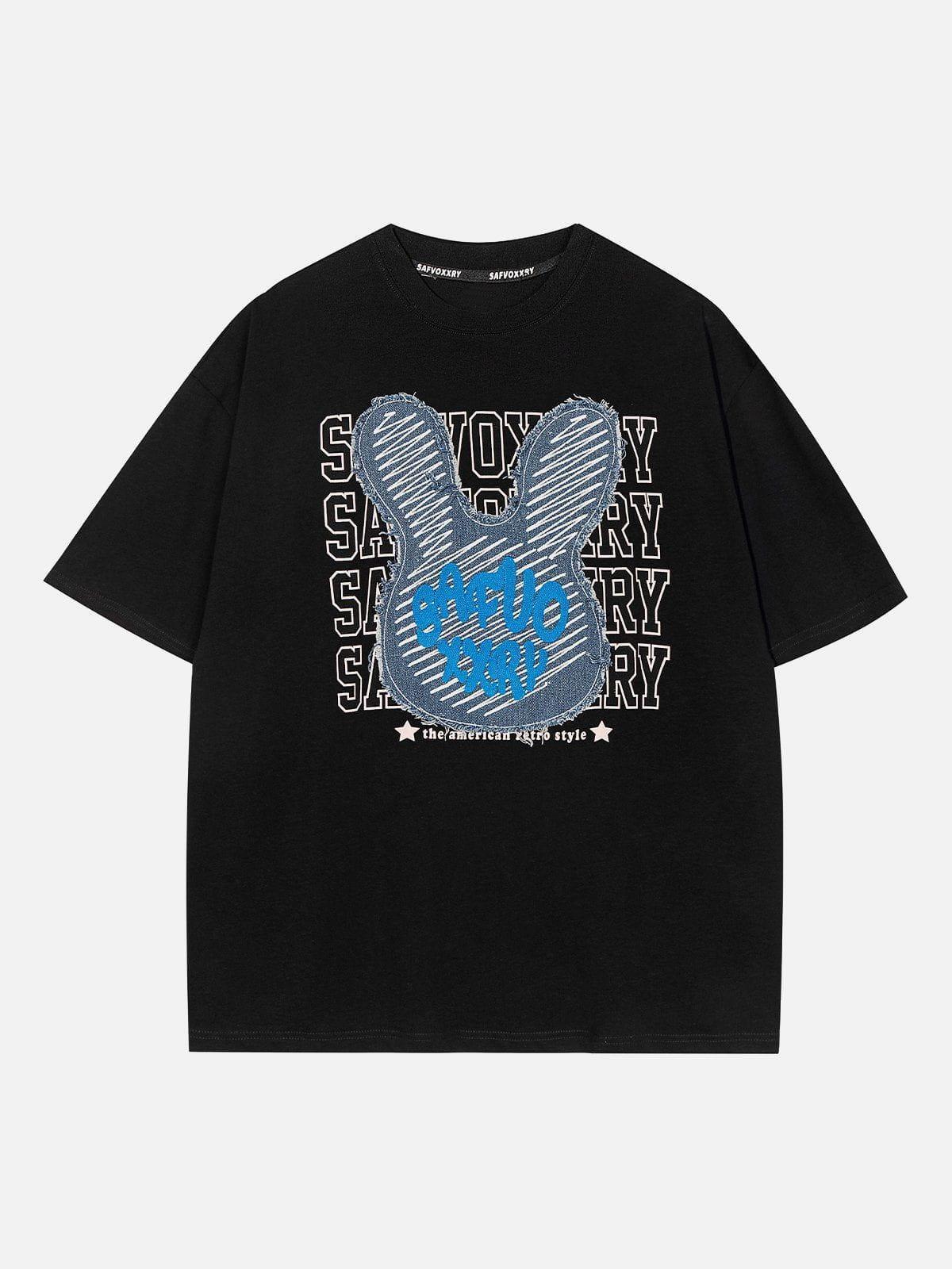 Concert Outfit Rabbit Embroidery Print Tee Concert Outfit Rabbit Embroidery Print Tee