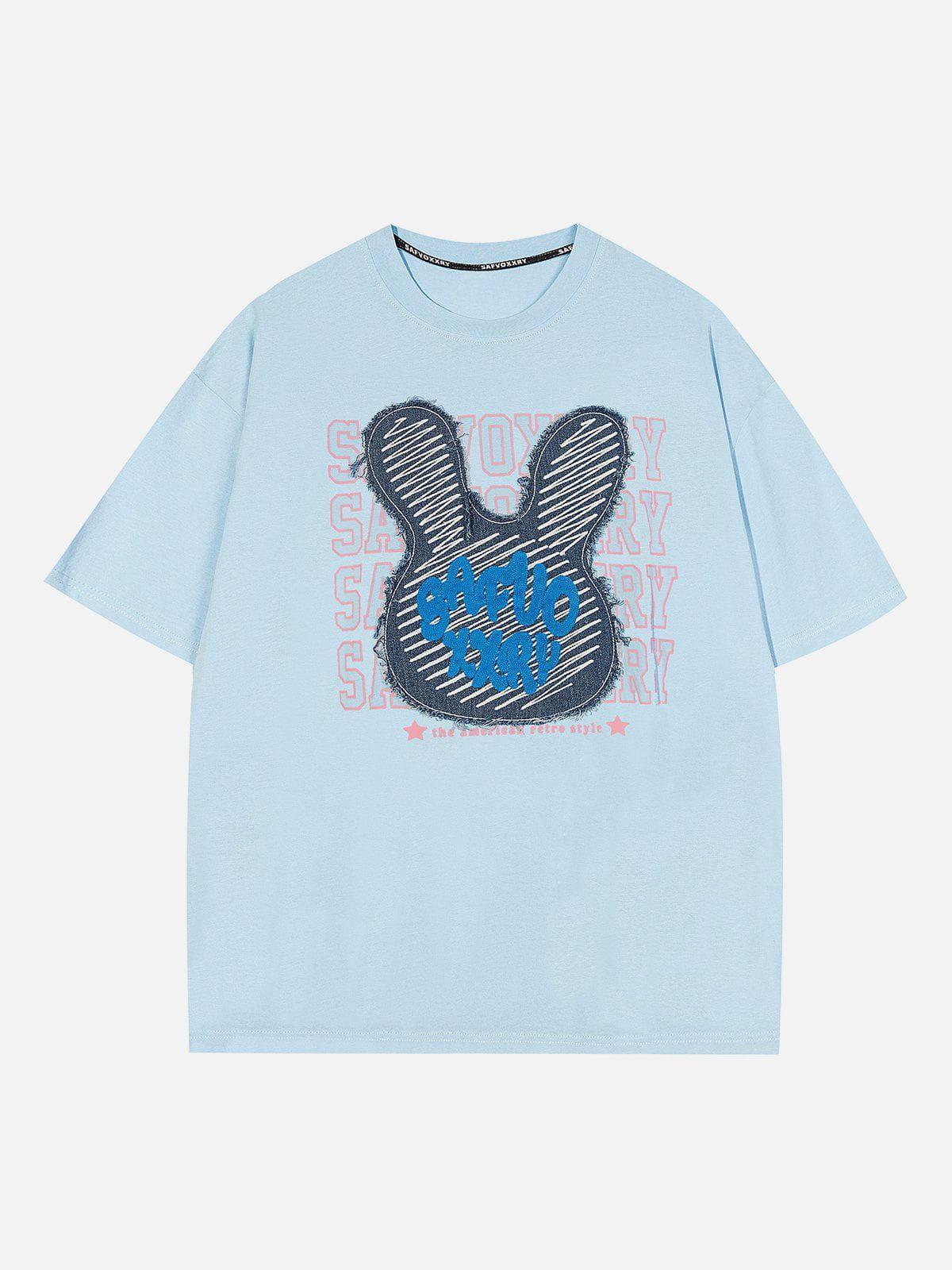 Concert Outfit Rabbit Embroidery Print Tee Concert Outfit Rabbit Embroidery Print Tee