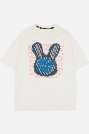 Concert Outfit Rabbit Embroidery Print Tee