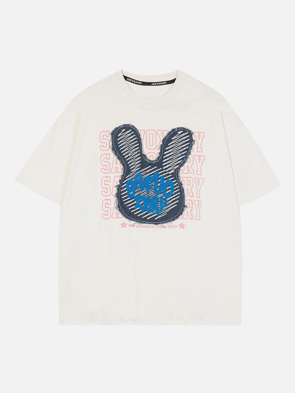 Concert Outfit Rabbit Embroidery Print Tee Concert Outfit Rabbit Embroidery Print Tee