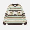 Concert Outfit Rabbit Jacquard Bow Decorative Stripes Sweater