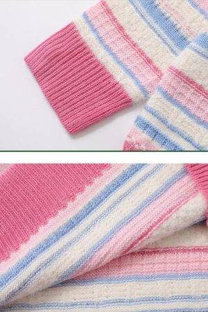 Concert Outfit Rabbit Jacquard Bow Decorative Stripes Sweater